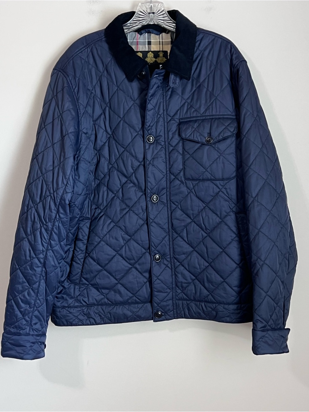 Barbour Men's Quilted Barn Coat Jacket Men's Size Large Navy EUC